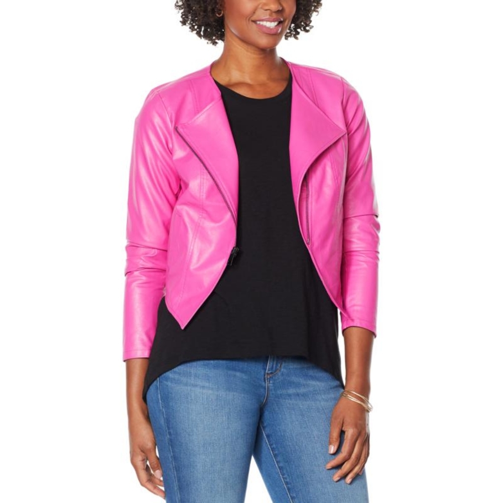 G by Giuliana Asymmetrical Moto Jacket in Fuchsia